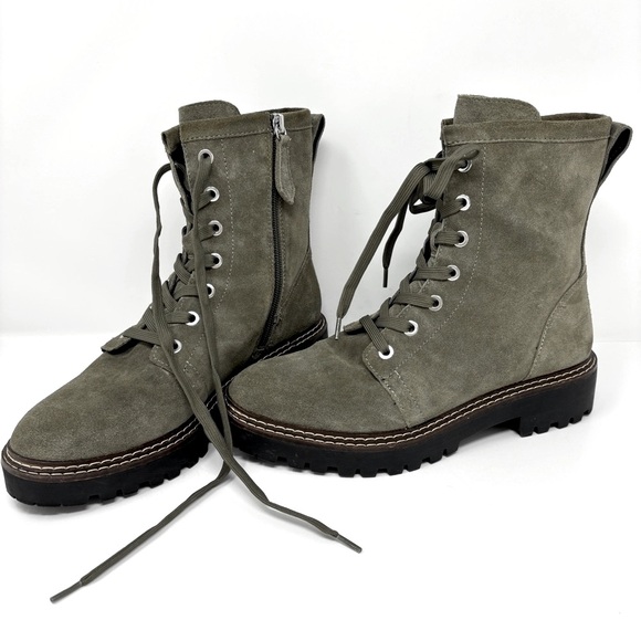 NORDSTROM Moonie Water Resistant Suede Leather Combat Boot Green Moss - Picture 1 of 8